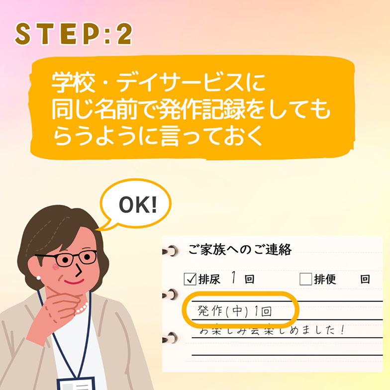 STEP:2 学校・デイサービスに同じ名前で発作記録をしてもらうように言っておく