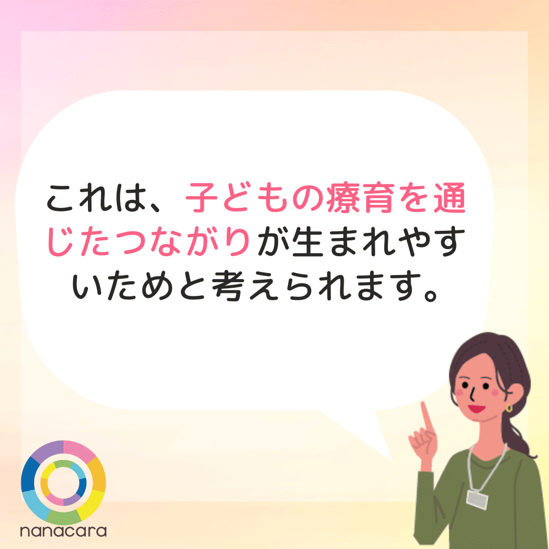 これは、子どもの療育を通じたつながりが生まれやすいためと考えられます。