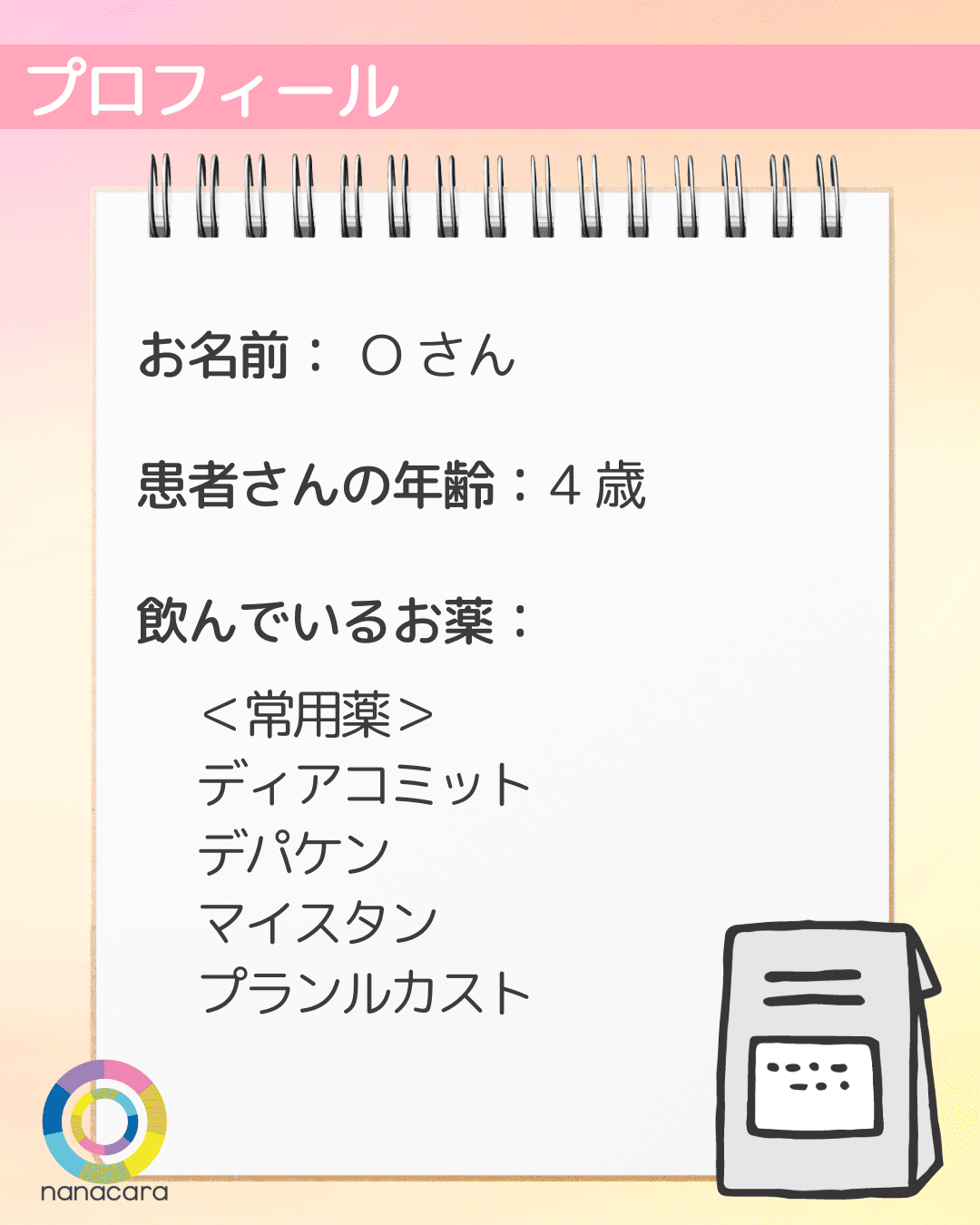 プロフィール お名前：Oさん 患者さんの年齢：4歳 飲んでいるお薬：＜常用薬＞ ディアコミット​ デパケン​ マイスタン​ プランルカスト​