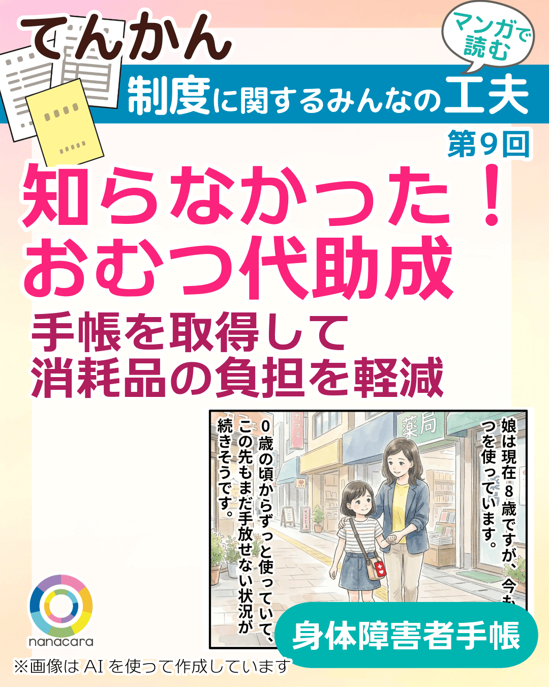 マンガで読む てんかん制度に関するみんなの工夫 【第9回】知らなかった！ おむつ代助成 手帳を取得して 消耗品の負担を軽減